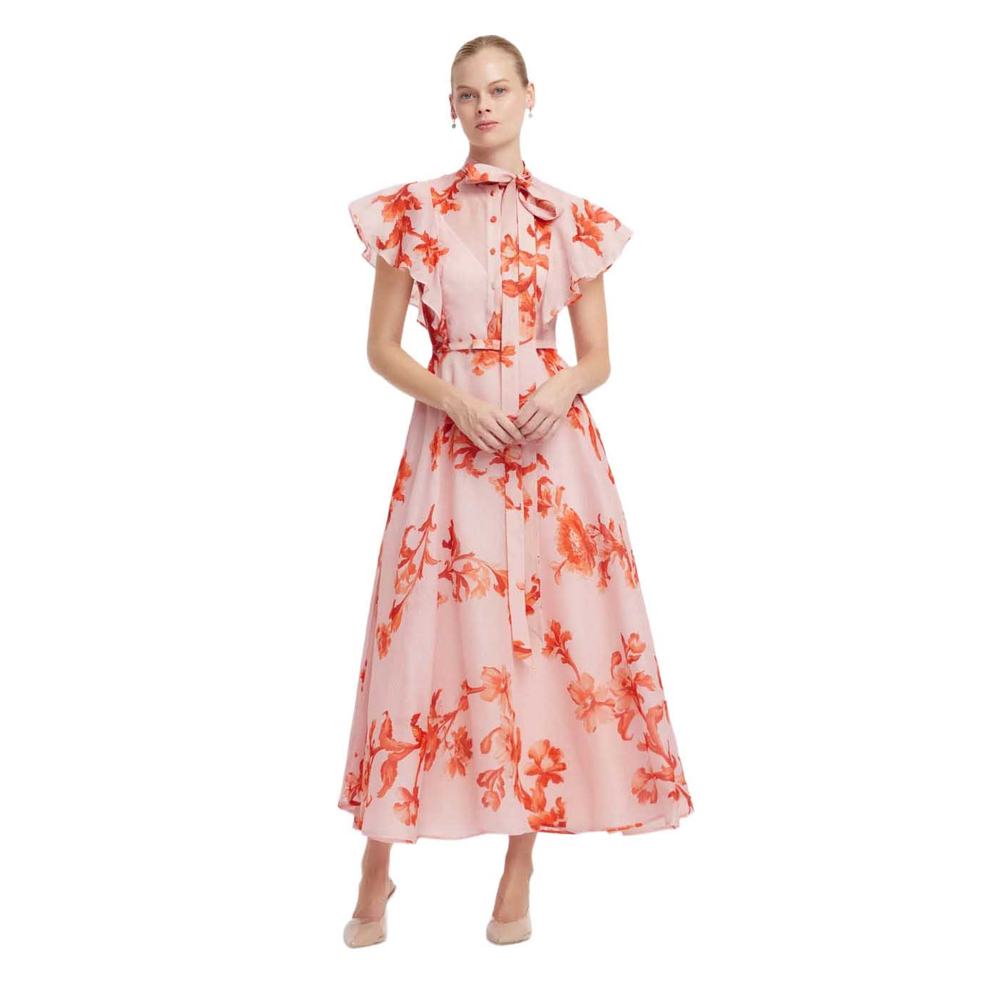 LEO LIN Elsie Flutter Sleeve Midi Dress - Magnolia Print